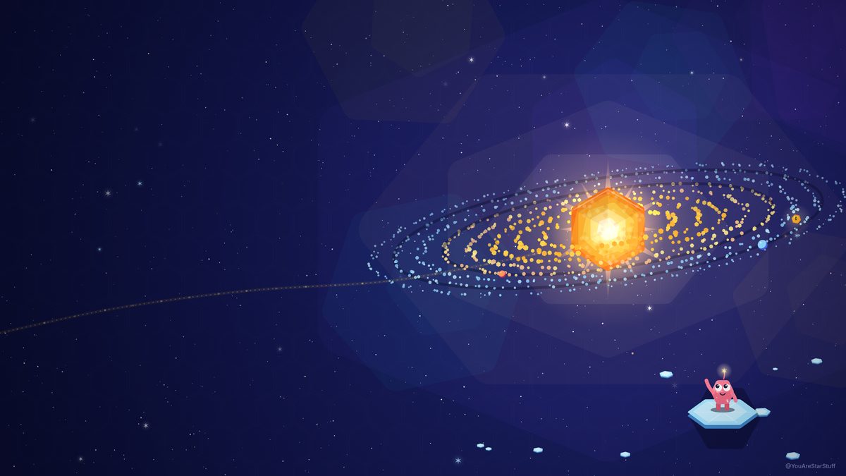 Desktop wallpaper: a newborn Sun in a disc of hex tiles, Stew on an ice floe